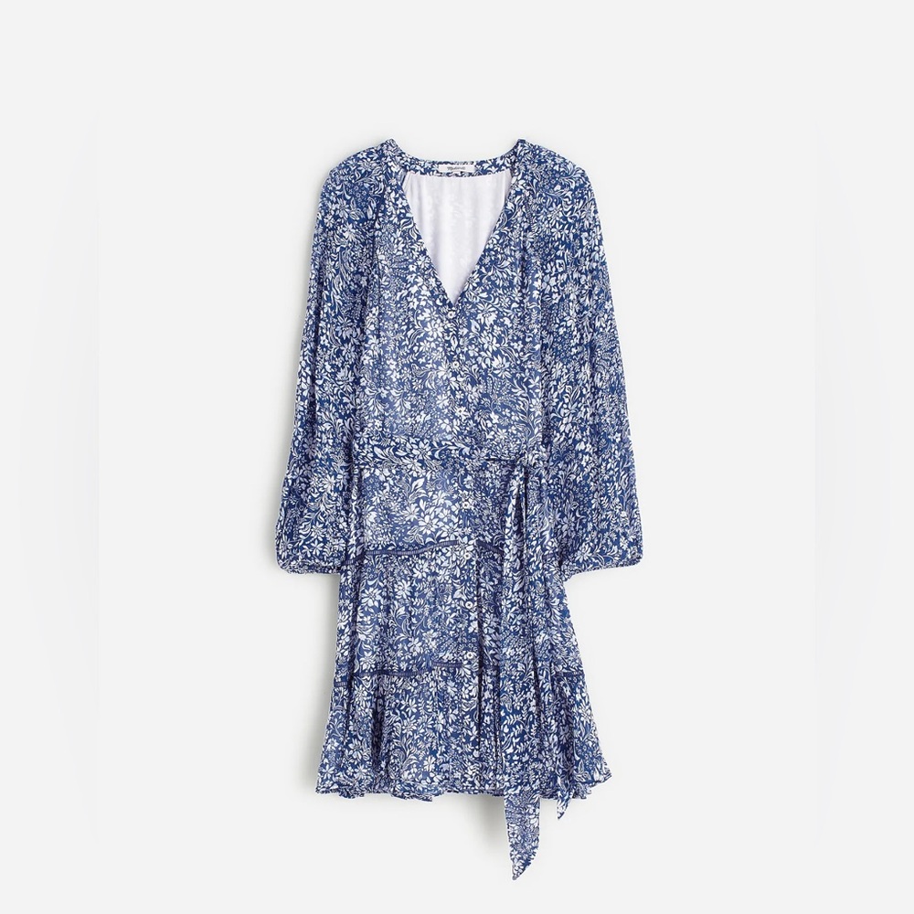 NWT Madewell Tie-Waist Tiered Mini Dress in Floral